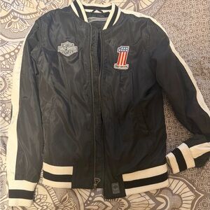 Harley-Davidson Black Bomber Jacket with White Stripe Accents